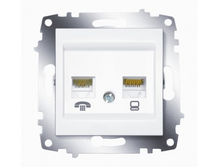 Розетка PC+TF, RJ-11+RJ-45 кат.6 белая Cosmo