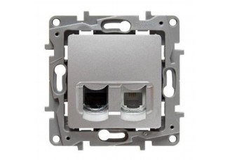 Розетка РС (RJ45 Cat5 UTP) +TF ( RJ11) алюминий Etika