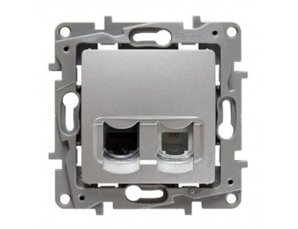 Розетка РС (RJ45 Cat5 UTP) +TF ( RJ11) алюминий Etika