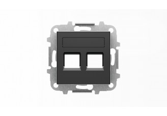 Накладка 2-ой PC/TF розетки с суппортом, со шторками и полем для надписи, черный бархат, SKY ABB