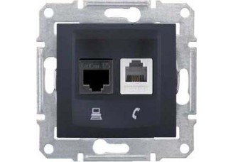 Розетка PC+TF ( Кат 5 UTP/RJ11) графит Sedna