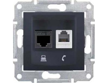 Розетка PC+TF ( Кат 5 UTP/RJ11) графит Sedna
