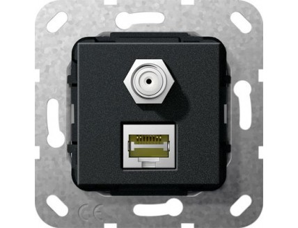 Вставка Modular Jack RJ45 cat.6a и SAT F-разъем, инвертирующий адаптер, черный матовый