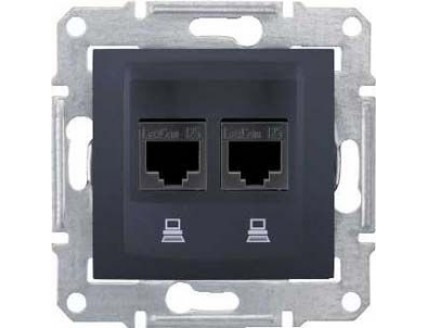 Розетка PC 2-ая Кат 5 UTP графит Sedna