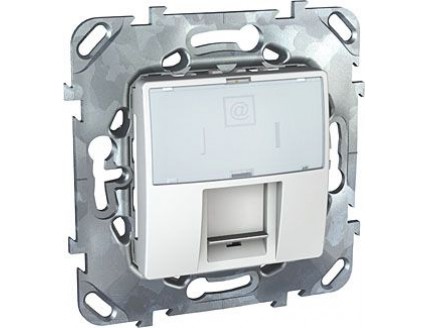 Розетка PC 1-ая RJ45 кат. 5е с полем для надписи белая UNICA