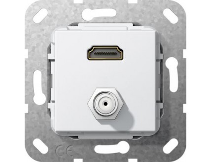 Вставка HDMI и гнездо SAT F-разъем, инвертирующий адаптер, белый глянец