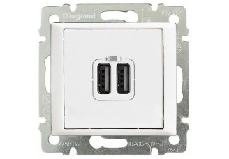 Розетка 2-ая USB 1500 мА белая VALENA