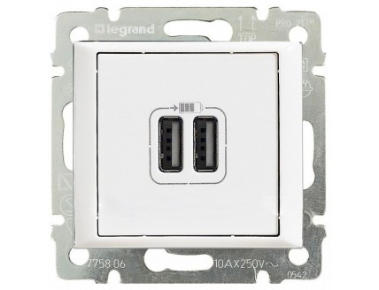 Розетка 2-ая USB 1500 мА белая VALENA