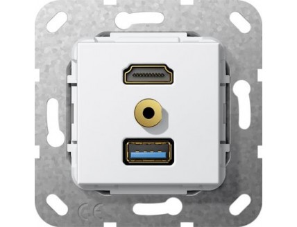 Вставка HDMI + USB + миништырь 3,5 мм, разветвительный кабель, белый глянец