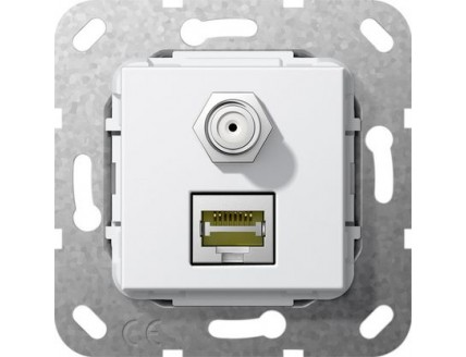 Вставка Modular Jack RJ45 cat.6a и SAT F-разъем, инвертирующий адаптер, белый глянец