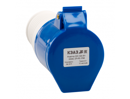 Розетка кабельная 223-32А-6h-220AC-2P+PE-IP44