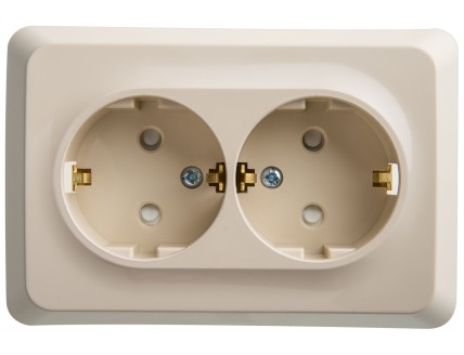 Розетка скр. уст. с З/К 2-я 16А/250В шторки слон. кость ЭТЮД