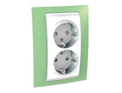 Розетка 2-ая 2P+E шторки 16А/250В зеленое яблоко/бел. UNICA