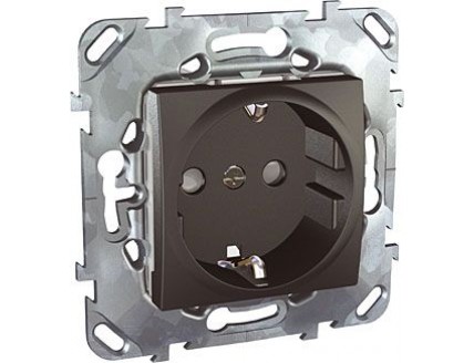 Розетка с З/К 16А/250В шторки графит винт. клеммы UNICA