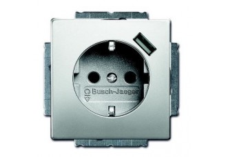 Розетка 2P+E 16А, 250В + USB 700мА сталь