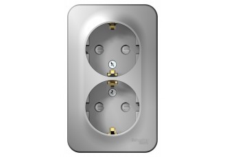 Розетка О/У 2-я 2Р+Е шторки изол.пл. 16А,250В,Алюминий BLANCA