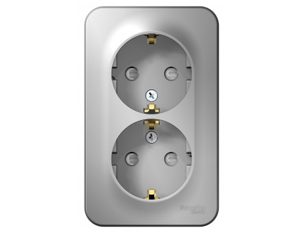Розетка О/У 2-я 2Р+Е шторки изол.пл. 16А,250В,Алюминий BLANCA