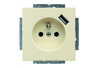 Розетка 2P+E 16А, 250В + USB 5В слон.кость Basic 55