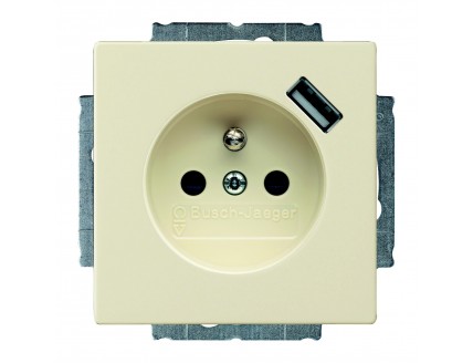 Розетка 2P+E 16А, 250В + USB 5В слон.кость Basic 55