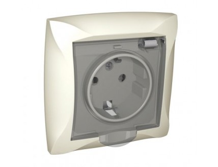 Розетка с З/К 16А/250В IP44 крышка шторки слон кость ДУЭТ