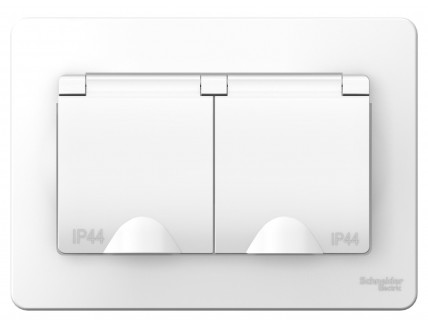 Розетка 2-я 2Р+Е шторки IP44, 16А, Белый BLANCA