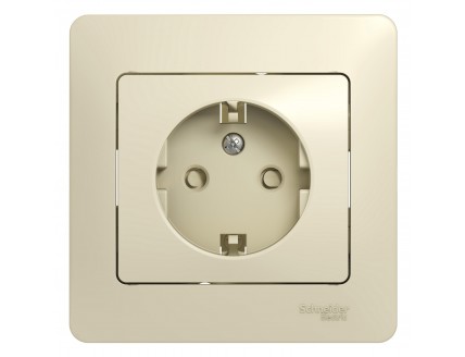 Розетка с рамкой 2P+E 16А/250В шторки беж. GLOSSA