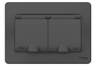 Розетка 2-я 2Р+Е шторки IP44, 16А, Антрацит BLANCA