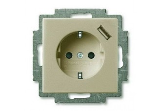 Розетка 2P+E 16А, 250В + USB 5В шампань Basic 55