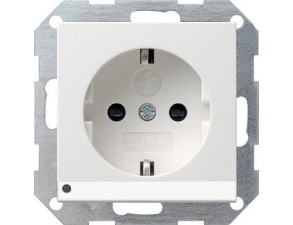 Розетка с LED 2Р+Е 16А, 250В защитные шторки белый глянец System 55