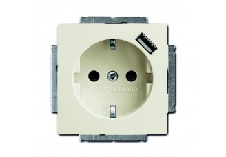 Розетка 2P+E 16А, 250В + USB 5В 700мА с защитными шторками шале-белая solo/future