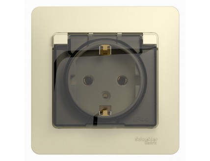 Розетка с рамкой 2P+E 16А/250В шторки с крышкой беж. GLOSSA