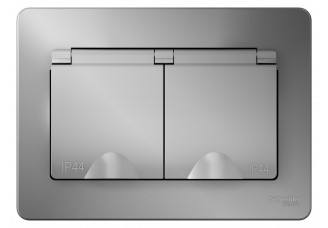 Розетка 2-я 2Р+Е шторки IP44, 16А, Алюминий BLANCA