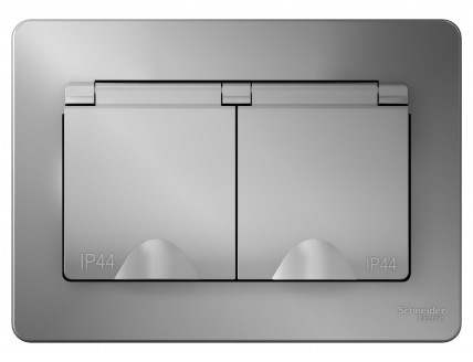 Розетка 2-я 2Р+Е шторки IP44, 16А, Алюминий BLANCA