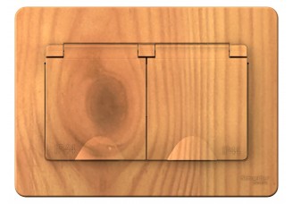 Розетка 2-я 2Р+Е шторки IP44, 16А, Ясень BLANCA