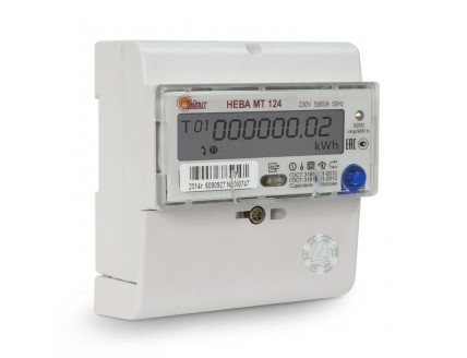 Счетчик э/энергии 1-фаз., 5 - 60А, к.т.1.0, 1-4 тар. электр. ЖКИ,RS-485,оптопорт на ДИН-рейку "Нева"