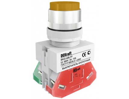 Выкл. кноп. с фикс. ABFP ?22 мм жел. LED 220В ВK-22 DEKraft