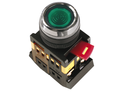 Кнопка ABLFS-22 d22мм с подсветкой/неон 240В 1з+1р зеленая ИЭК