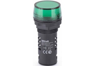 Лампа комм. ADDS ?22 мм LED зел. 220В AC/DC ЛK-22 DEKraft