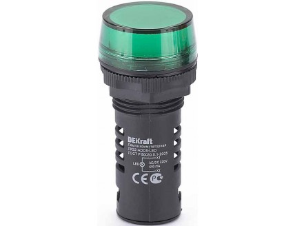 Лампа комм. ADDS ?22 мм LED зел. 220В AC/DC ЛK-22 DEKraft