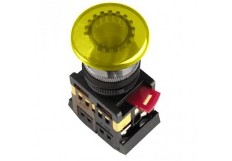 Кнопка AELA22 "Грибок" d22мм с подсветкой/неон 240В 1з+1р желтая ИЭК