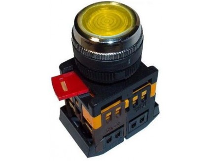 Кнопка ABLFS-22 d22мм с подсветкой неон 240В 1з+1р желтая ИЭК