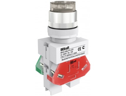 Выкл. кноп. с фикс. ABFP ?22 мм бел. LED 220В ВK-22 DEKraft