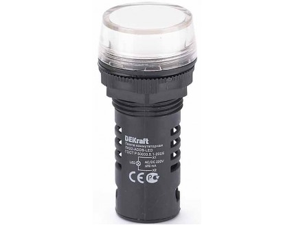 Лампа комм. ADDS ?22 мм LED бел. 220В AC/DC ЛK-22 DEKraft