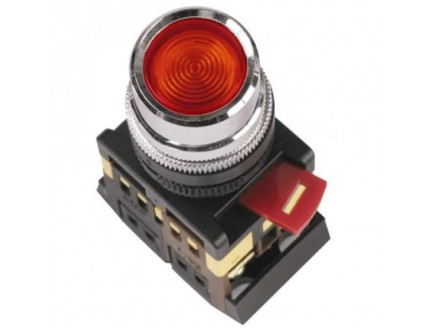 Кнопка ABLFS-22 d22мм с подсветкой/неон 240В 1з+1р красная ИЭК