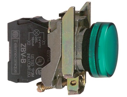 Сигнальная лампа с зеленой линзой под лампу накаливания 24В/2,6Вт/ВА9S