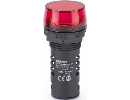 Лампа комм. ADDS ?22 мм LED кр. 220В AC/DC ЛK-22 DEKraft