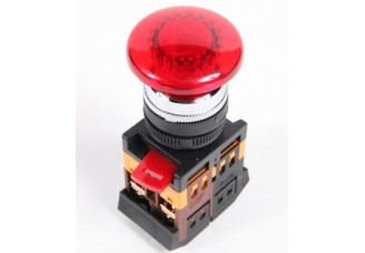 Кнопка AELA22 "Грибок" d22мм с подсветкой/неон 240В 1з+1р красная ИЭК