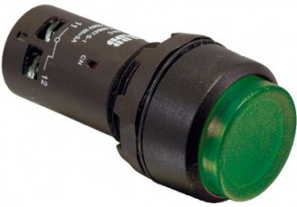 Кнопка с подсветкой CP3-12G-10 зеленая 110-130В AC/DC с выступающей клавишей без фиксации 1НО