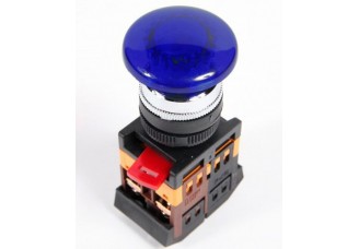 Кнопка AELA22 "Грибок" d22мм с подсветкой/неон 240В 1з+1р синяя ИЭК