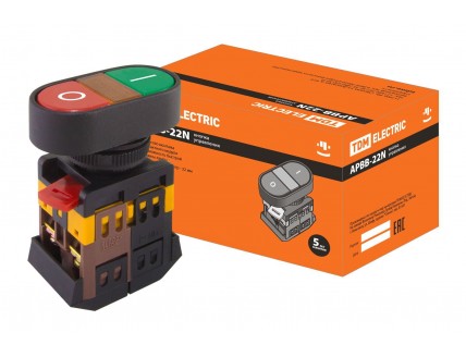 Кнопка APВВ-22N "I-O" d22мм неон/230В 1з+1р TDM